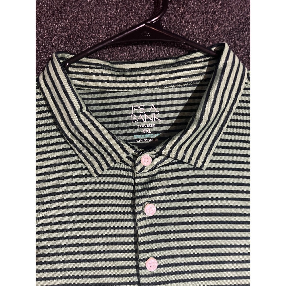 Jos. A. Bank Traveler Mens 2XL‎ Blue Navy/Green Striped Golf Polo Shirt